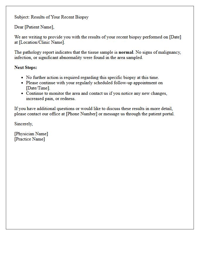 Normal Tissue Biopsy Results Notification Letter