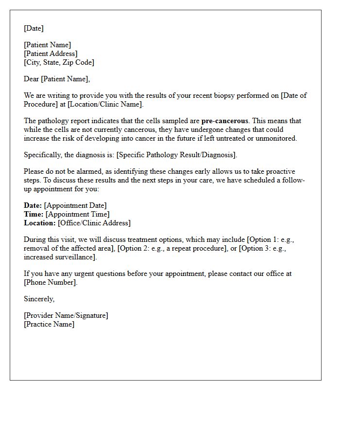 Pre-Cancerous Biopsy Results Notification Letter