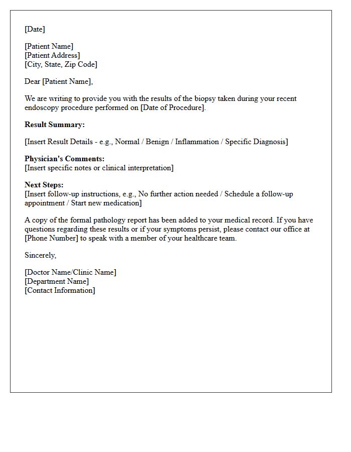 Endoscopic Biopsy Results Notification Letter