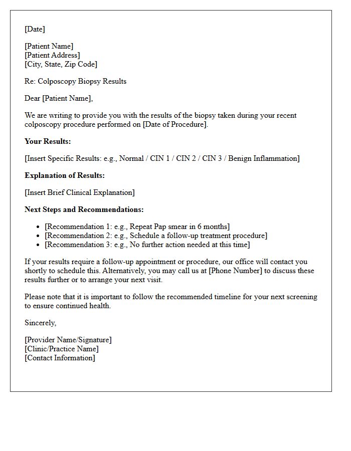 Colposcopy Biopsy Results Notification Letter
