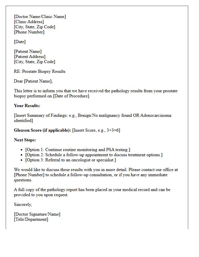 Prostate Biopsy Results Notification Letter