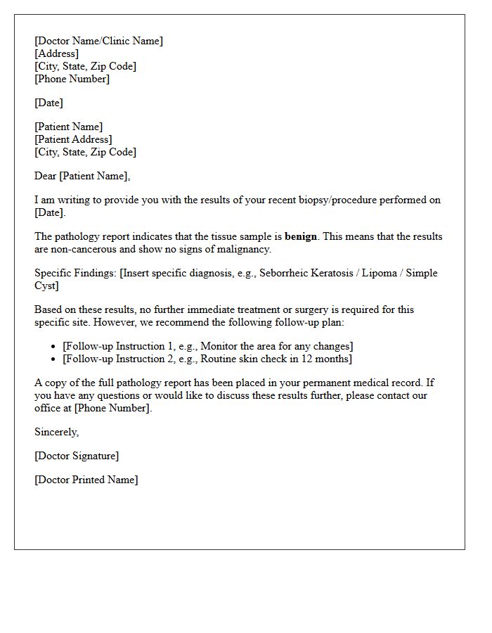 Standard Benign Pathology Results Letter