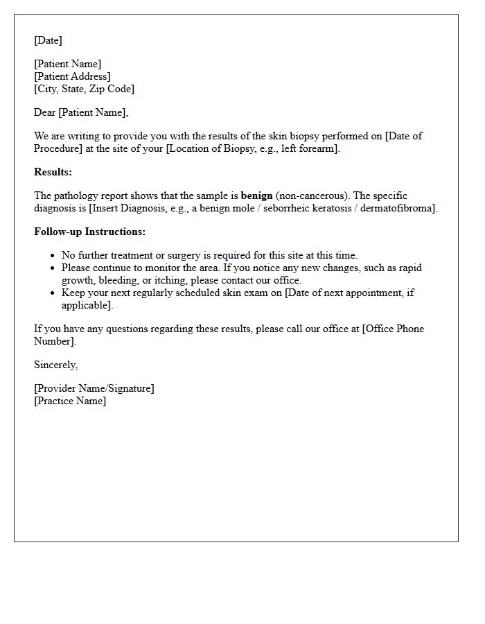 Benign Dermatology Skin Biopsy Results Letter