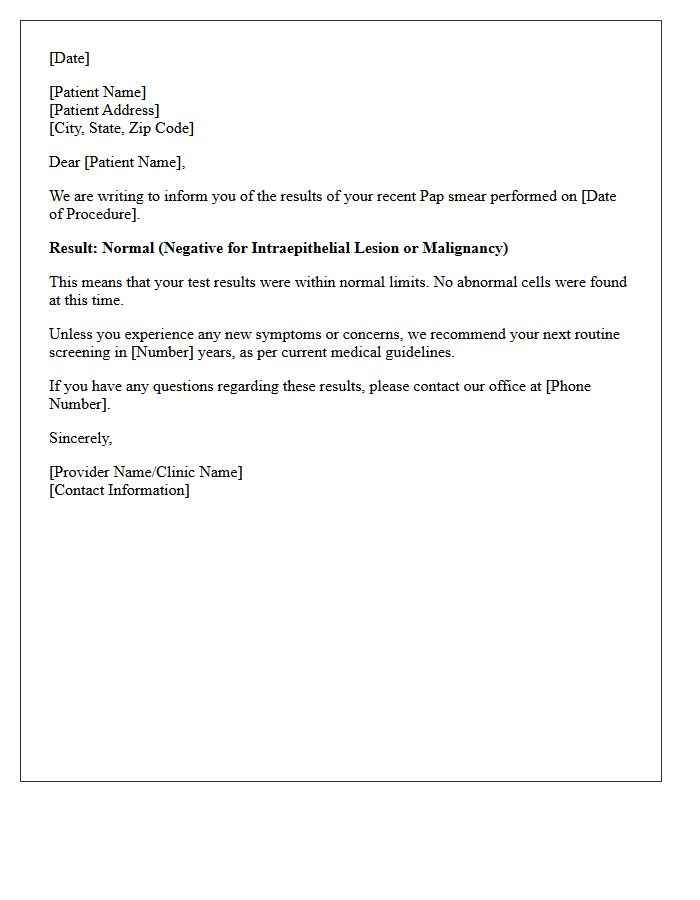 Normal Pap Smear Pathology Notification Letter