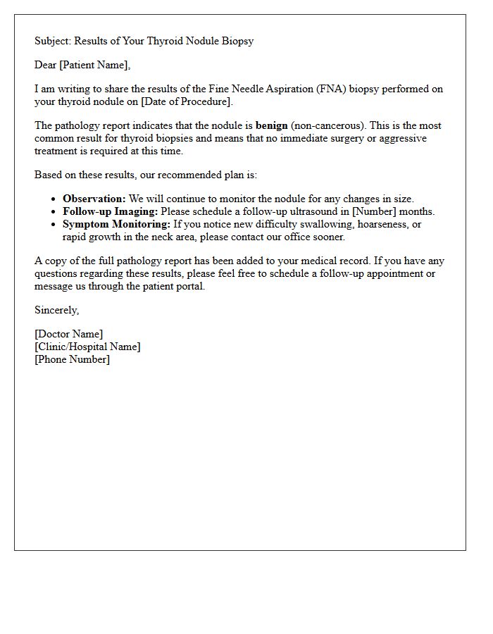 Benign Thyroid Nodule Pathology Evaluation Letter
