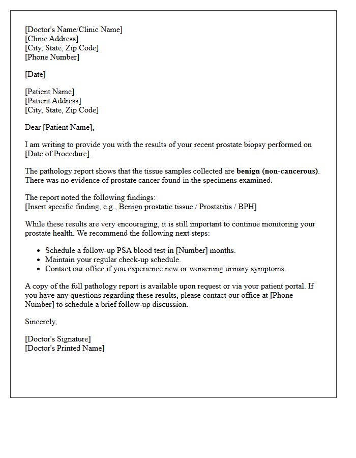 Benign Prostate Biopsy Pathology Results Letter