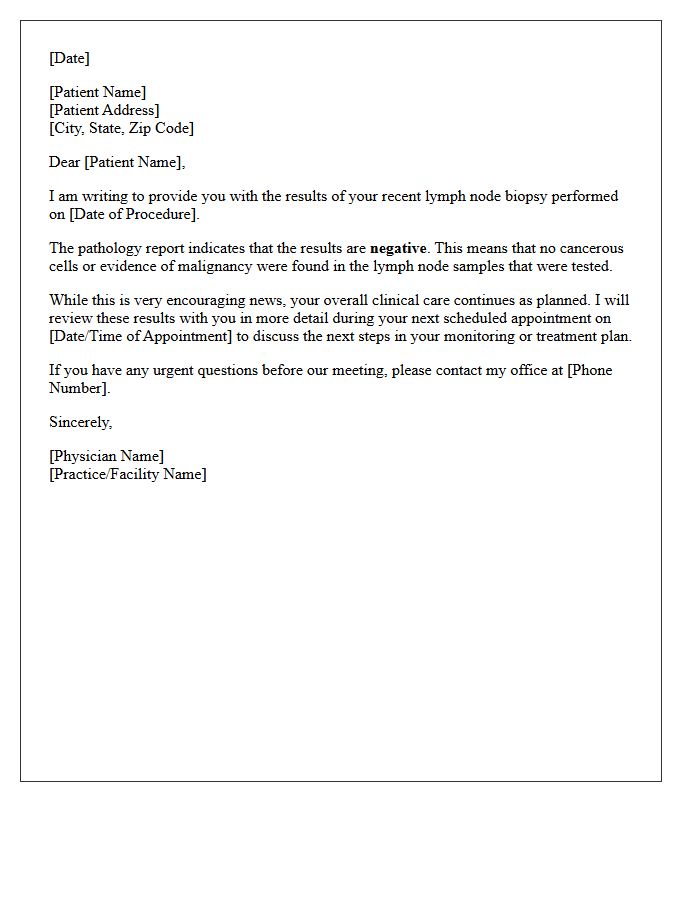 Negative Lymph Node Pathology Notification Letter