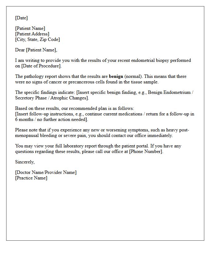 Benign Endometrial Biopsy Pathology Results Letter