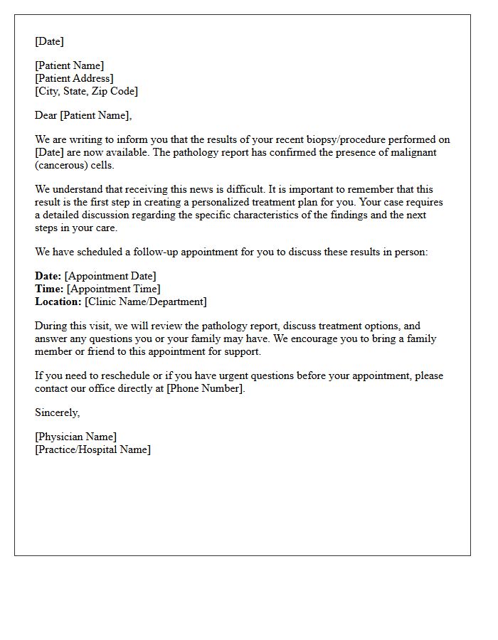 Malignant Pathology Results Patient Notification Letter