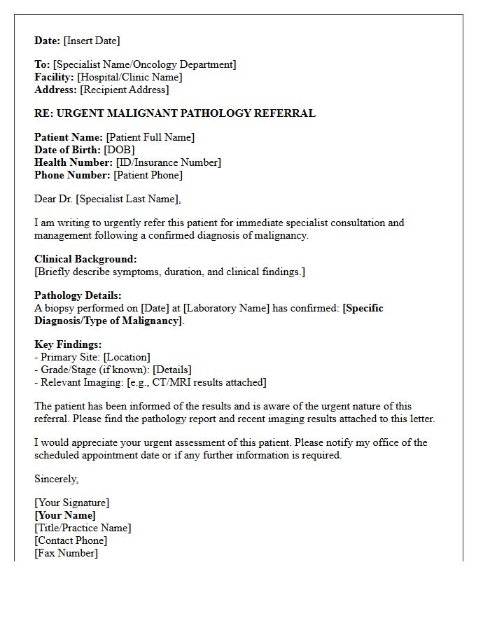 Urgent Malignant Pathology Results Specialist Referral Letter