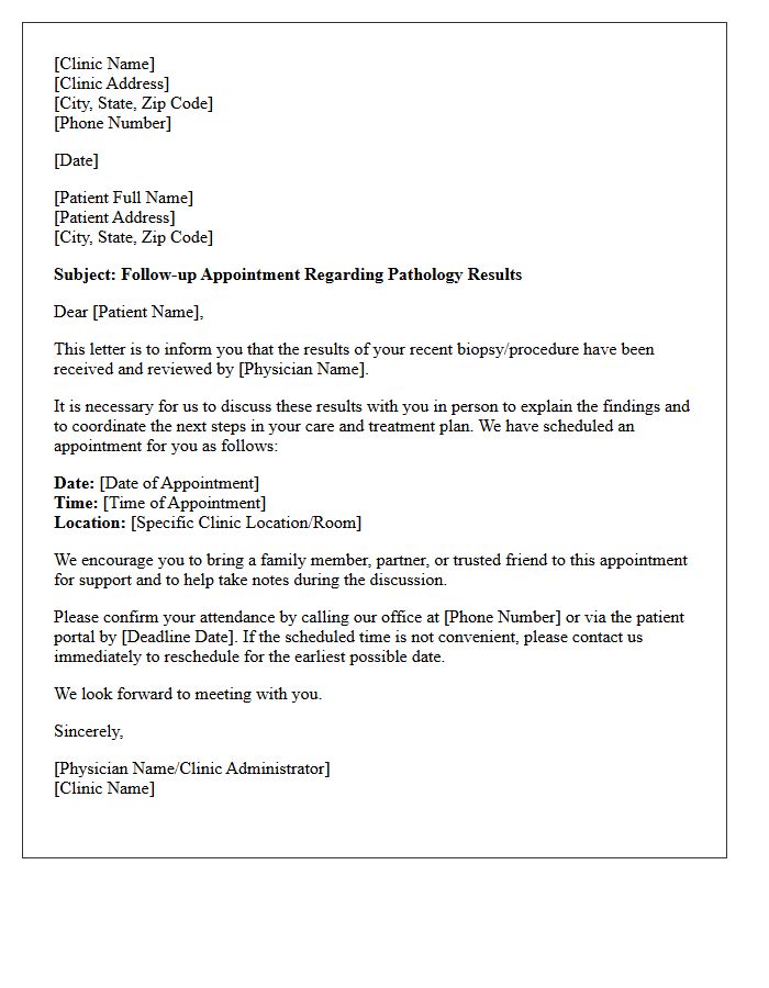 Malignant Pathology Results Clinic Follow-Up Appointment Letter