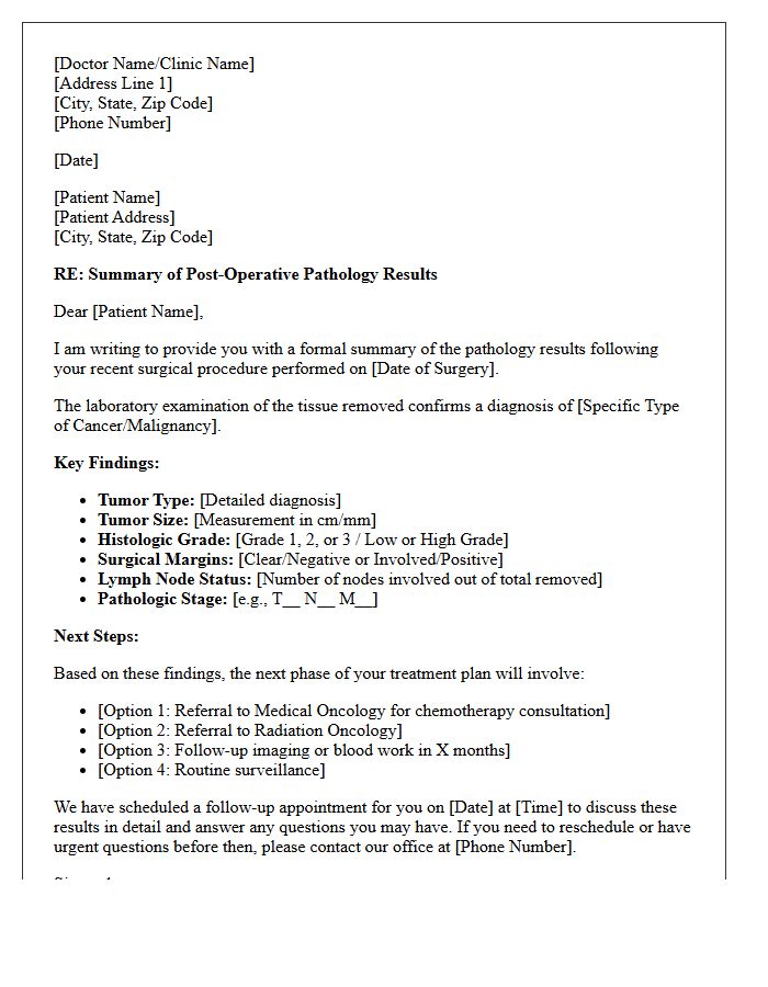 Post-Operative Malignant Pathology Results Summary Letter