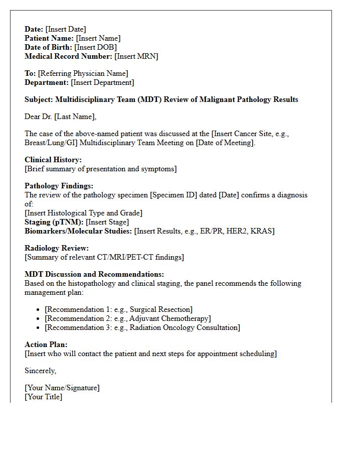 Malignant Pathology Results Multidisciplinary Team Review Letter