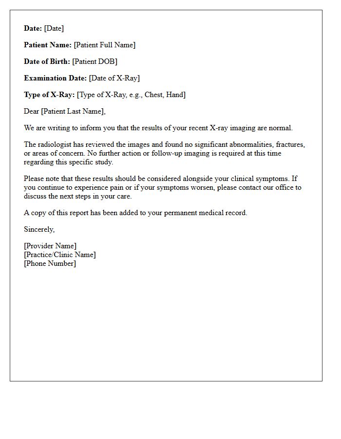 Normal X-Ray Imaging Results Letter