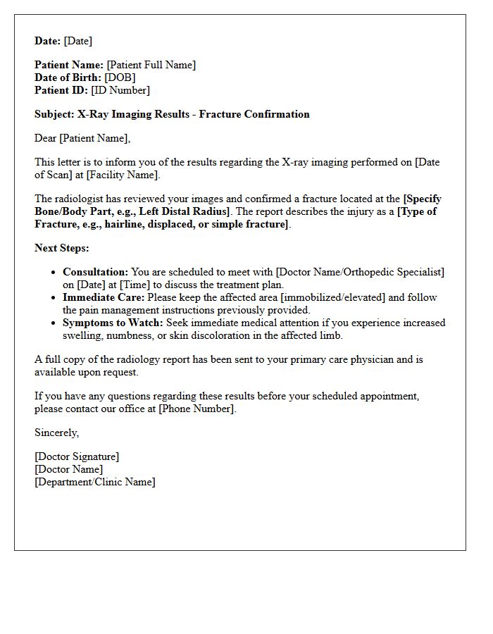 Fracture Confirmation X-Ray Imaging Results Letter