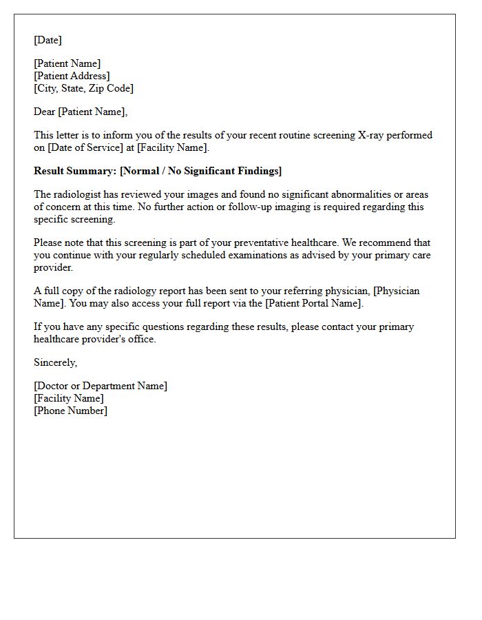 Routine Screening X-Ray Imaging Results Letter
