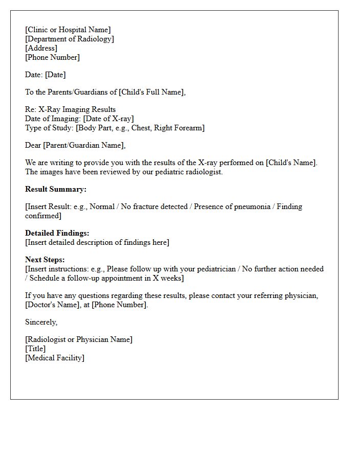 Pediatric X-Ray Imaging Results Letter