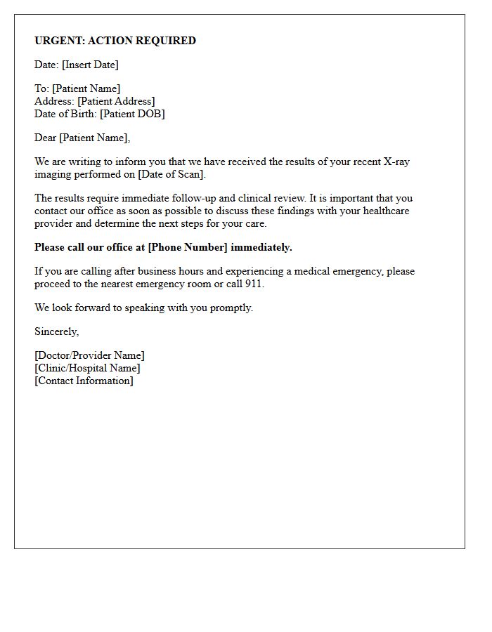 Urgent Action Required X-Ray Imaging Results Letter