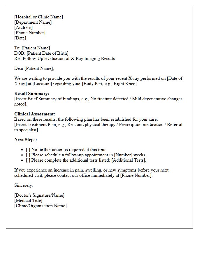 Follow-Up Evaluation X-Ray Imaging Results Letter