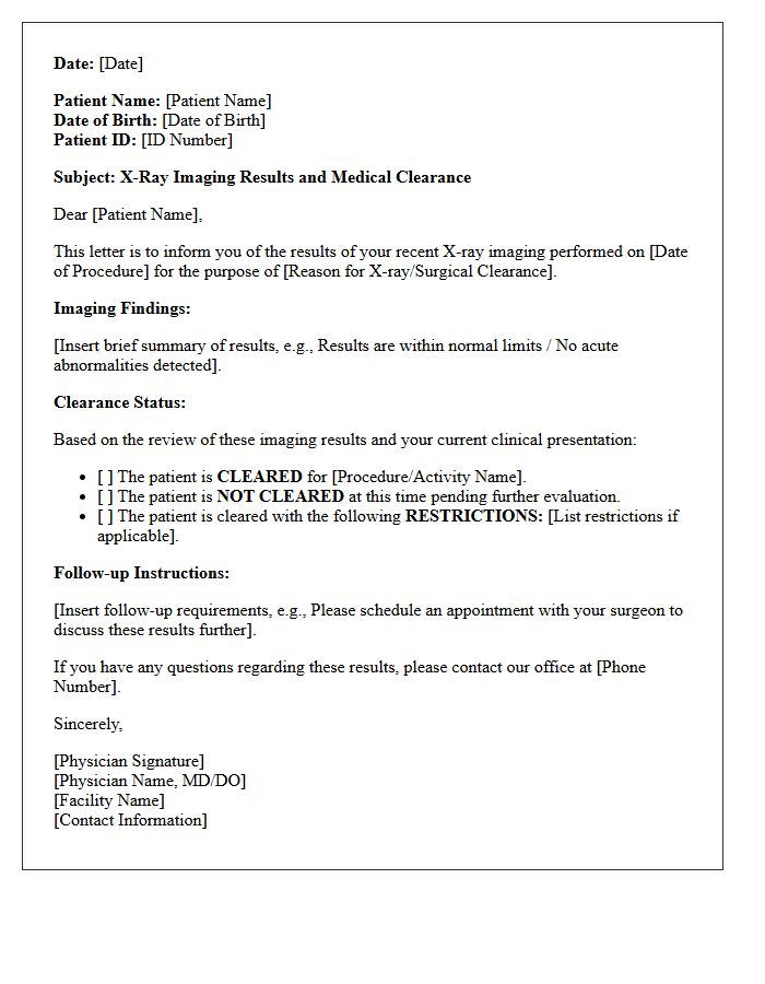 Medical Clearance X-Ray Imaging Results Letter