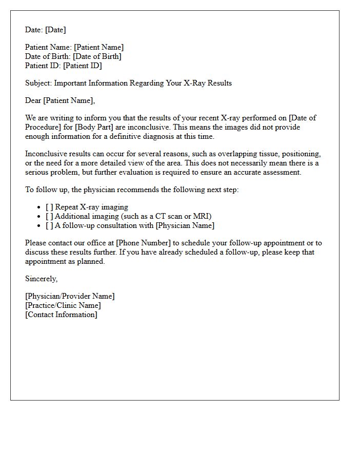 Inconclusive X-Ray Imaging Results Letter