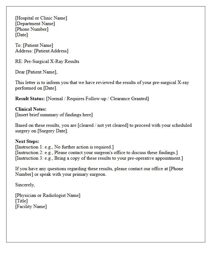 Pre-Surgical X-Ray Imaging Results Letter