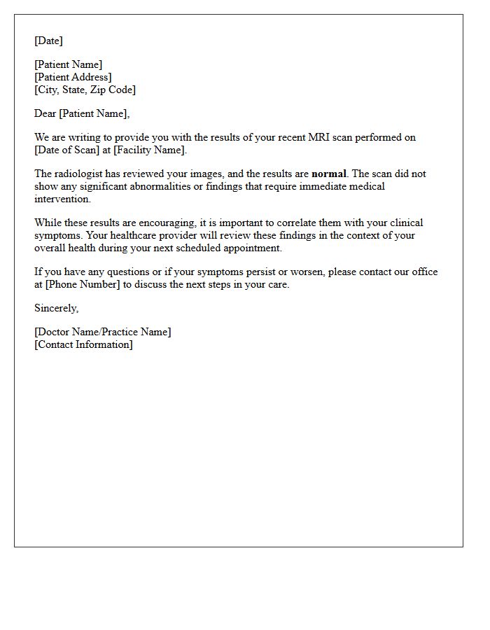 Normal MRI Scan Results Notification Letter