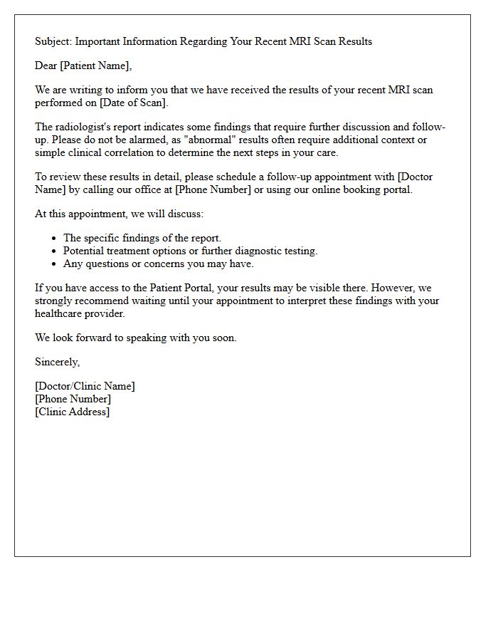 Abnormal MRI Scan Results Notification Letter