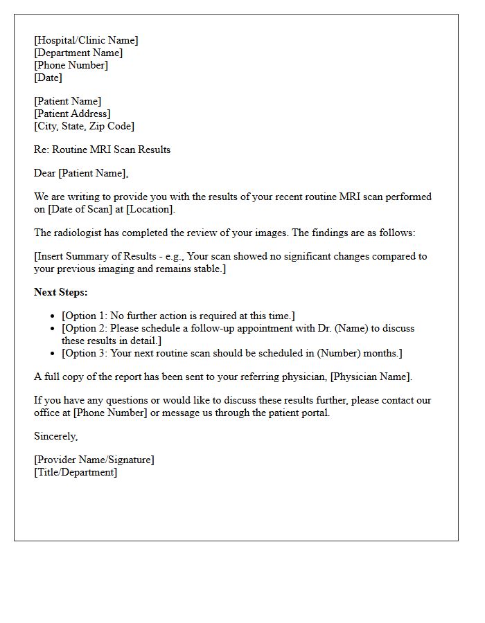 Routine MRI Scan Results Update Letter