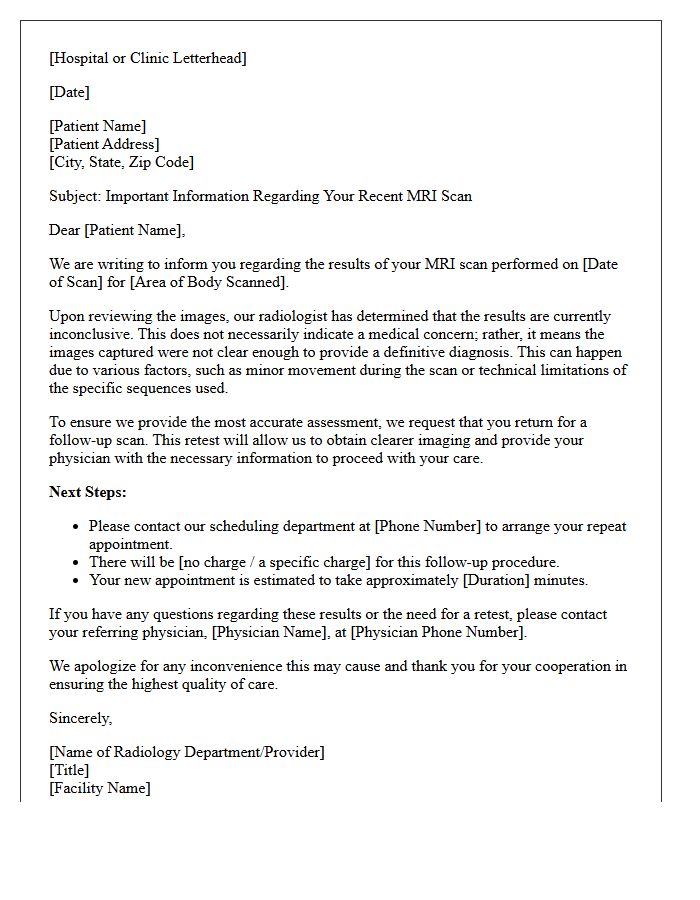 Inconclusive MRI Scan Results Retest Letter