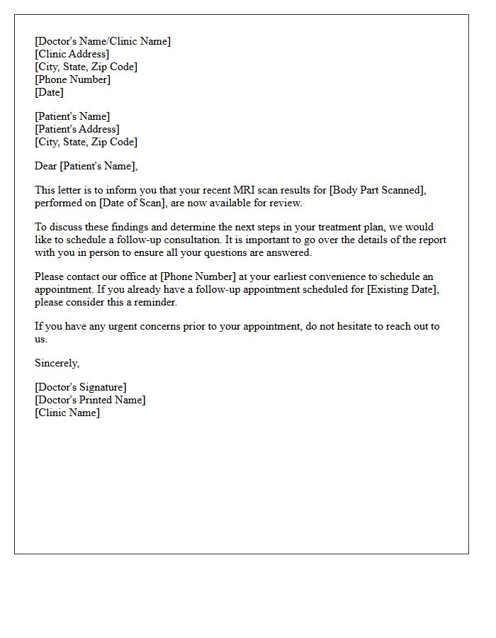 MRI Scan Results Follow-Up Consultation Letter