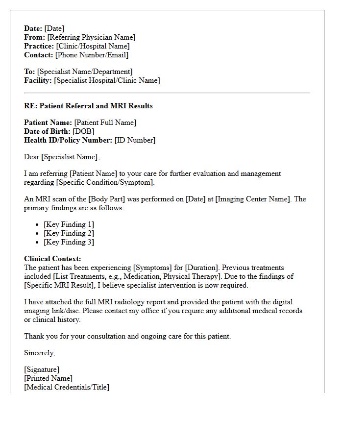 MRI Scan Results Specialist Referral Letter