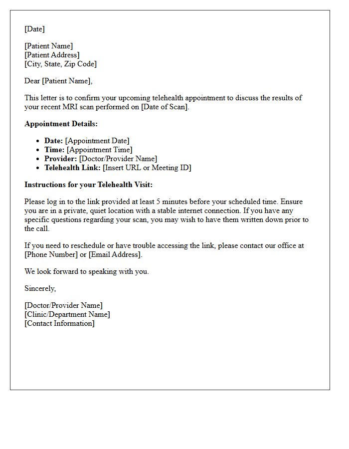 MRI Scan Results Telehealth Appointment Letter