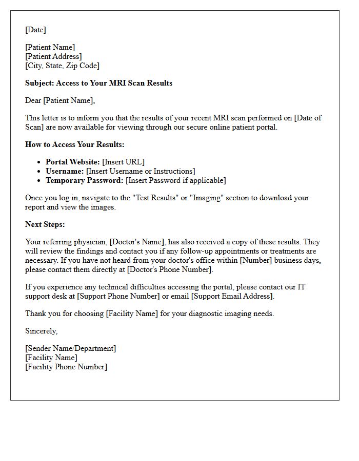 MRI Scan Results Portal Access Notification Letter
