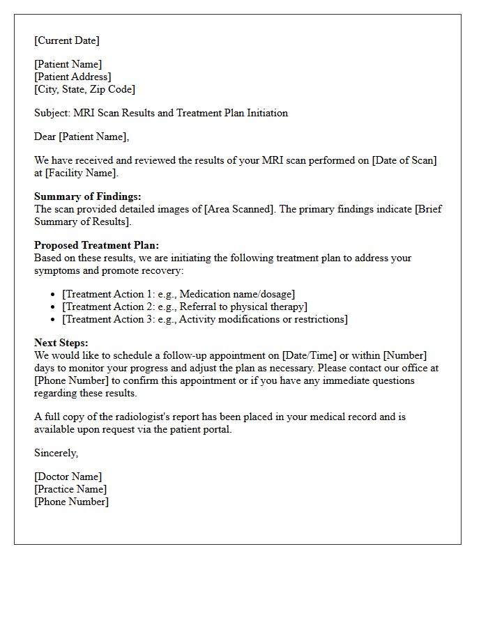 MRI Scan Results Treatment Plan Initiation Letter