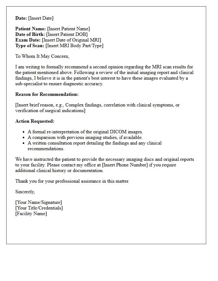 MRI Scan Results Second Opinion Recommendation Letter