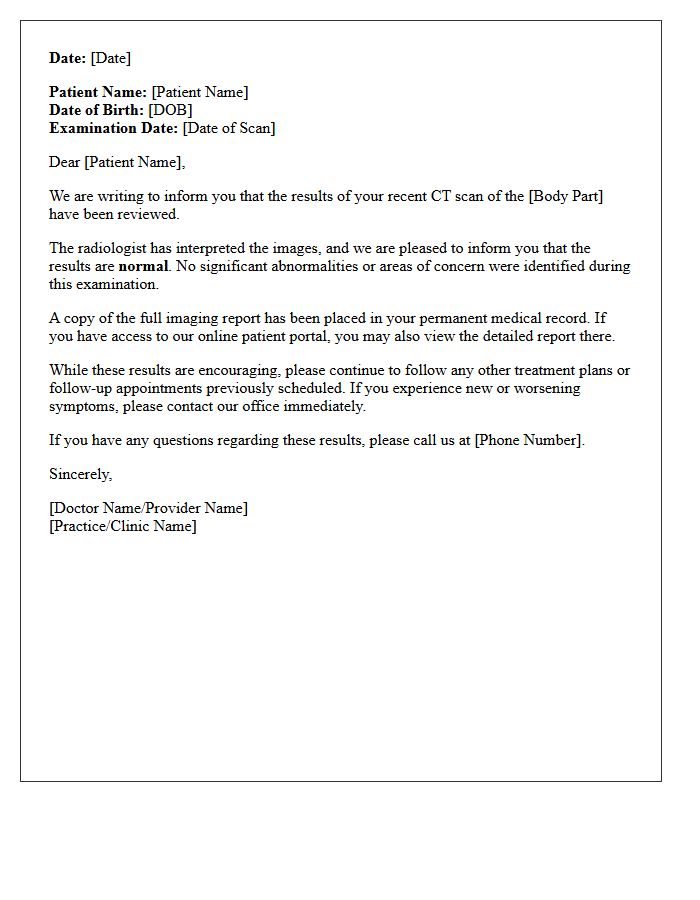 Normal CT Scan Results Notification Letter