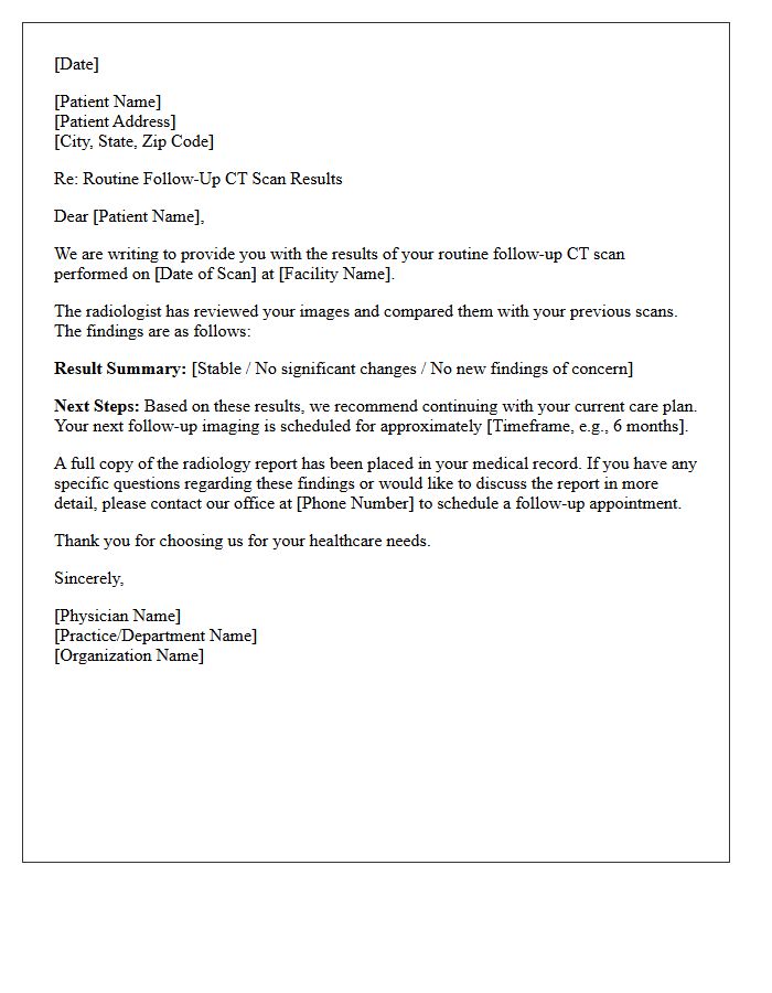 Routine Follow-Up CT Scan Results Notification Letter
