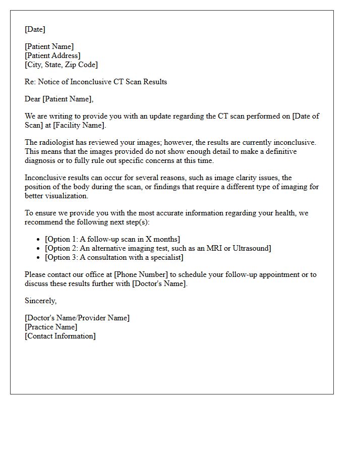 Inconclusive CT Scan Results Notification Letter