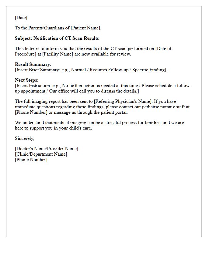 Pediatric Patient CT Scan Results Notification Letter