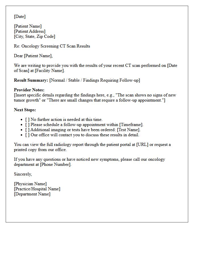 Oncology Screening CT Scan Results Notification Letter