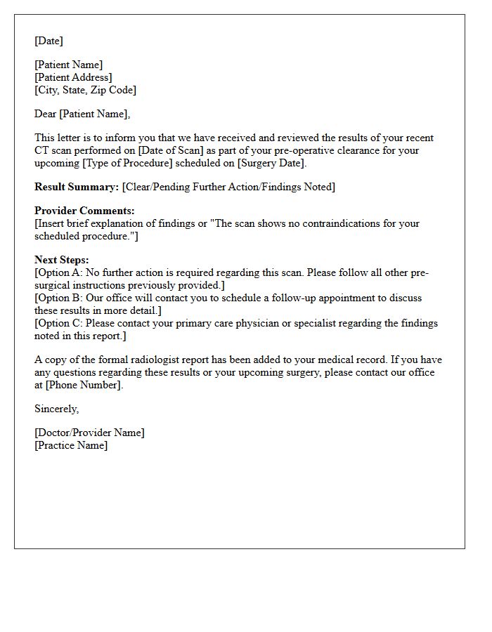 Pre-Operative Clearance CT Scan Results Notification Letter