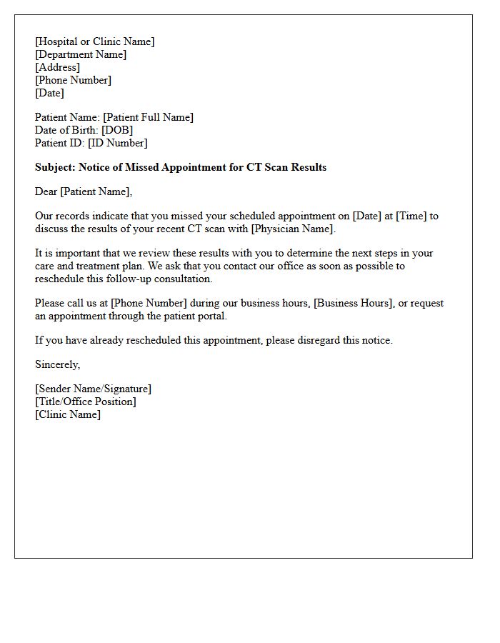 Missed Appointment CT Scan Results Notification Letter