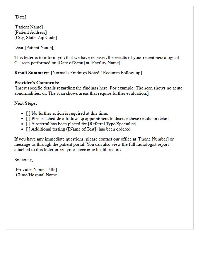 Neurological Evaluation CT Scan Results Notification Letter