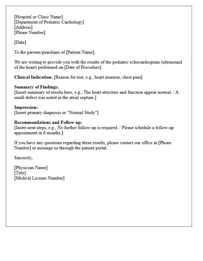 Pediatric Echocardiogram Results Letter