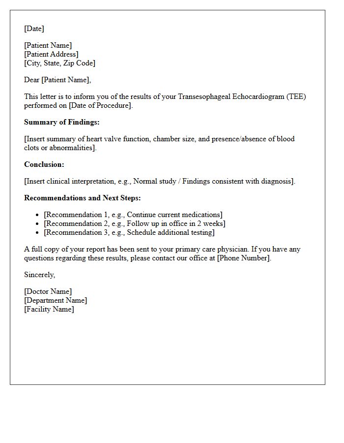 Transesophageal Echocardiogram Results Letter