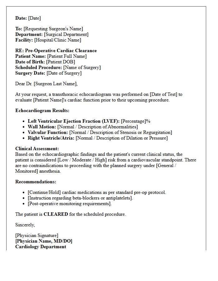 Echocardiogram Pre-Operative Clearance Letter