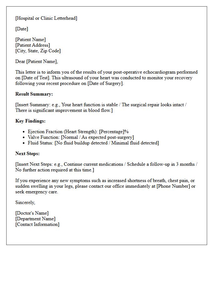 Post-Operative Echocardiogram Results Letter