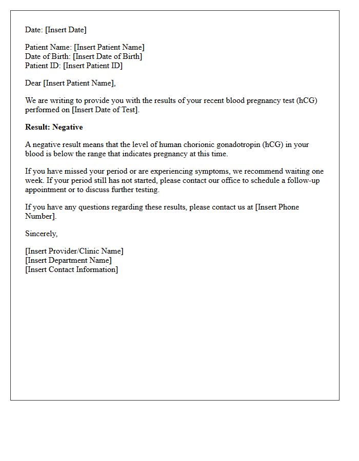 Negative Pregnancy Blood Test Results Letter