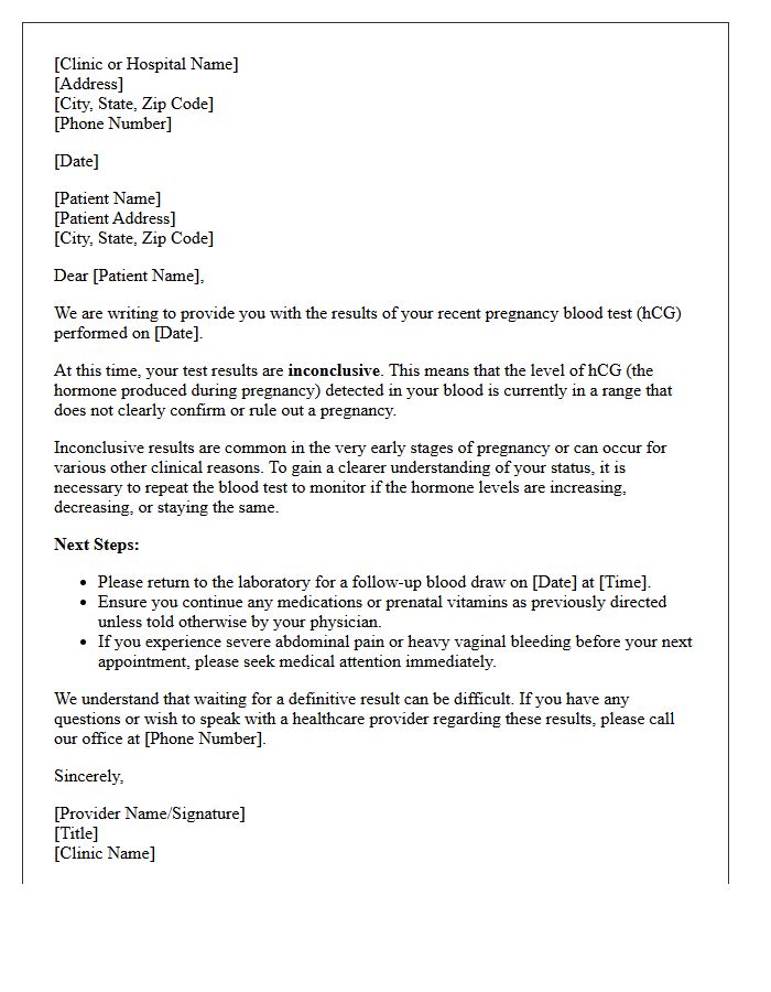 Inconclusive Pregnancy Blood Test Results Letter